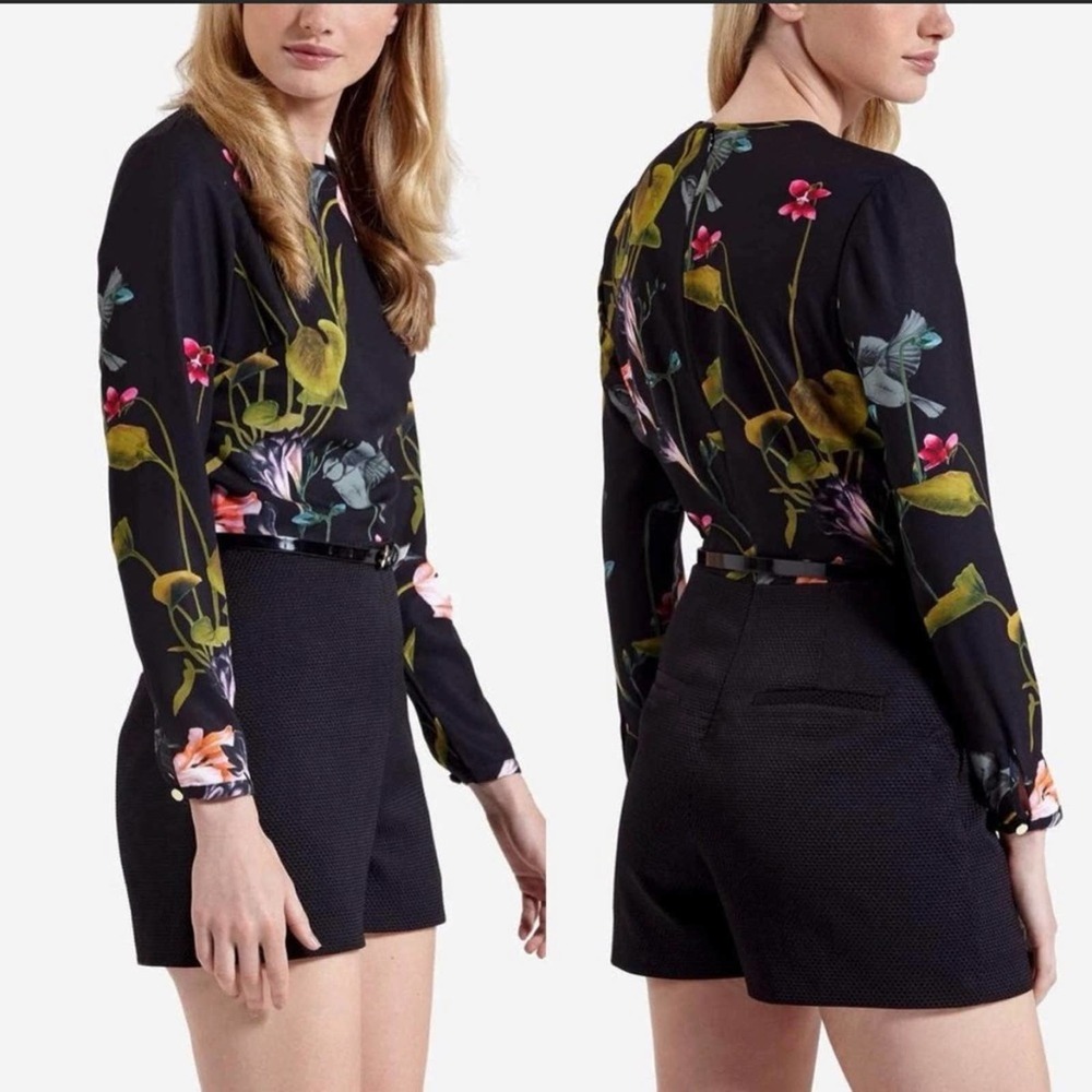 Ted Baker Imia Floral Black Playsuit Romper Ted Size 0 (USA Size 2)